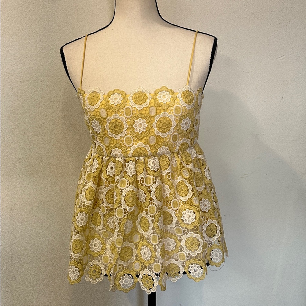 Yellow Floral Lace Women Top